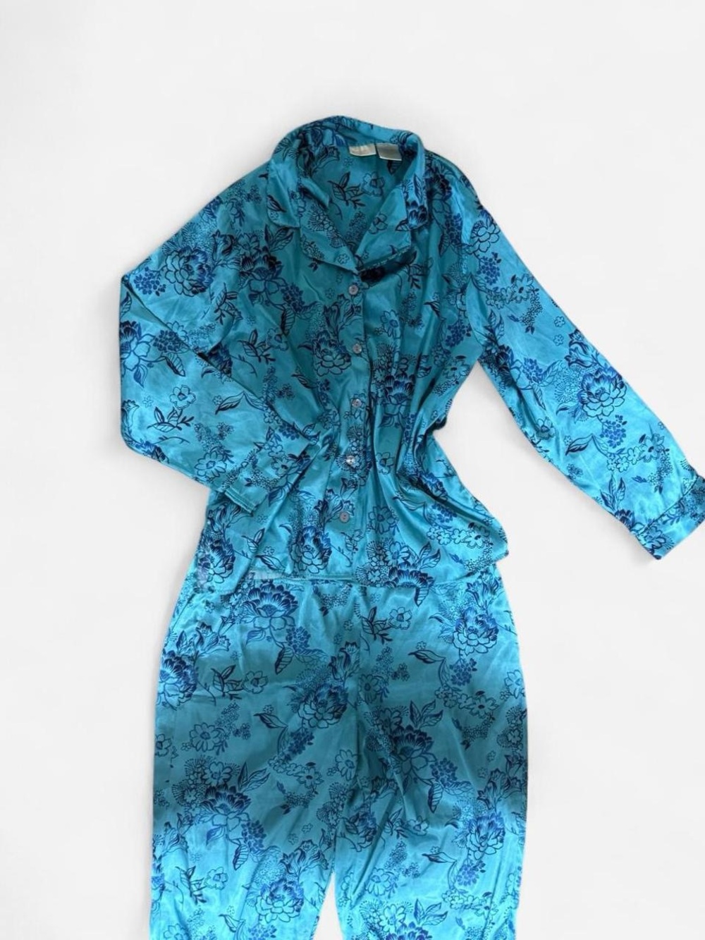 Secret Treasures Teal Floral Pajama Set - Blue Floral Print